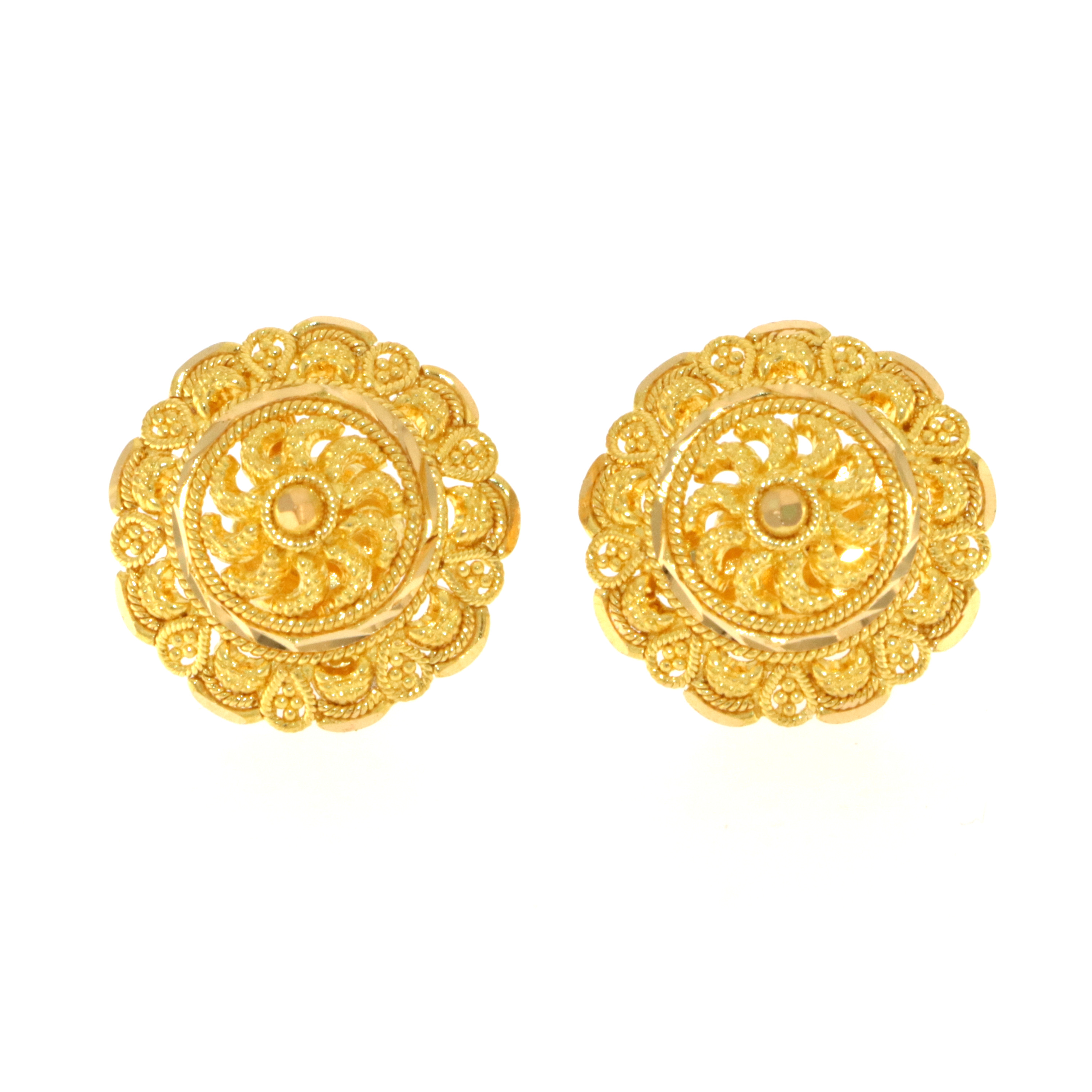 22ct Real Gold Asian/Indian/Pakistani Style Filigree Stud Earrings
