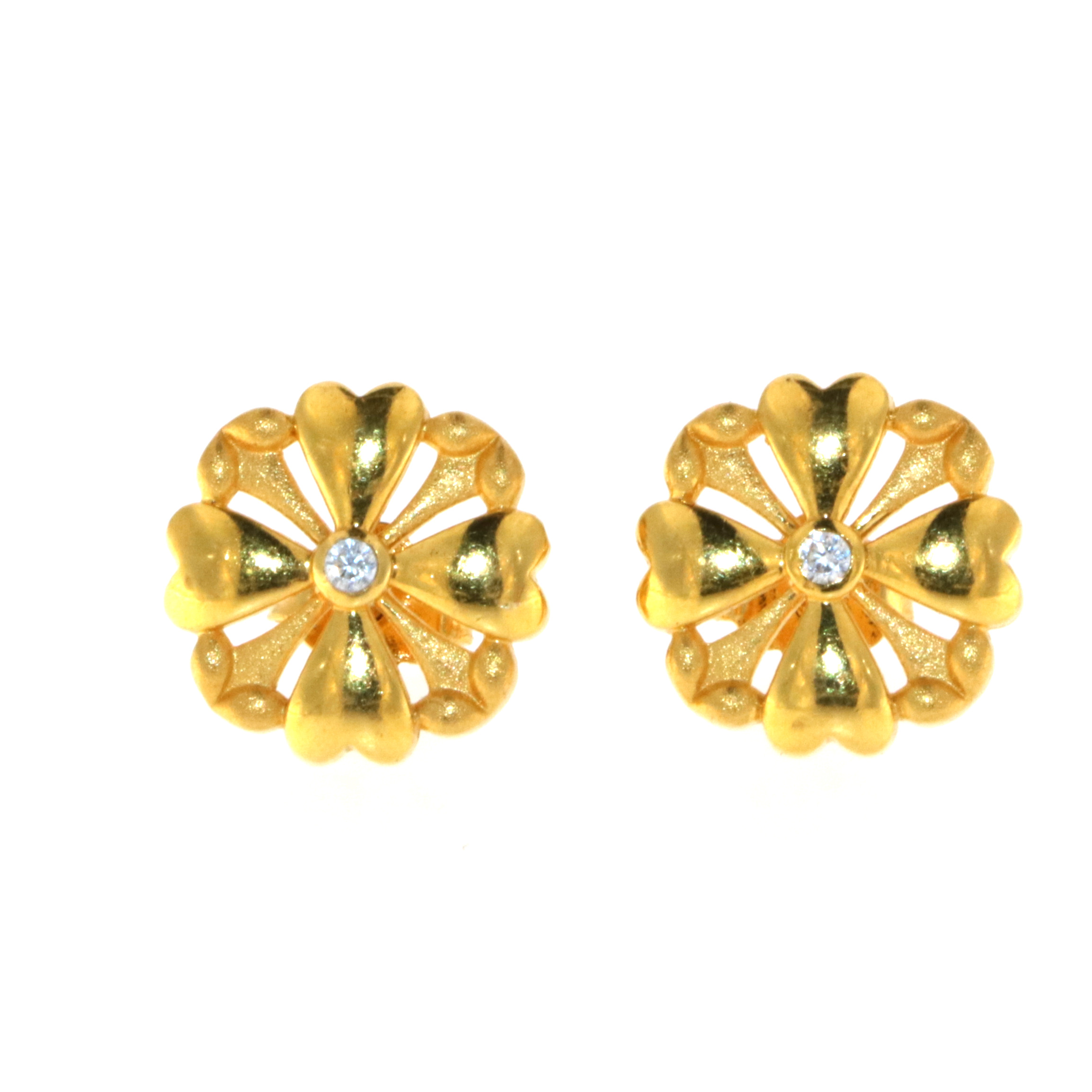 22ct Real Gold Asian/Indian/Pakistani Style Heart Stud Earrings