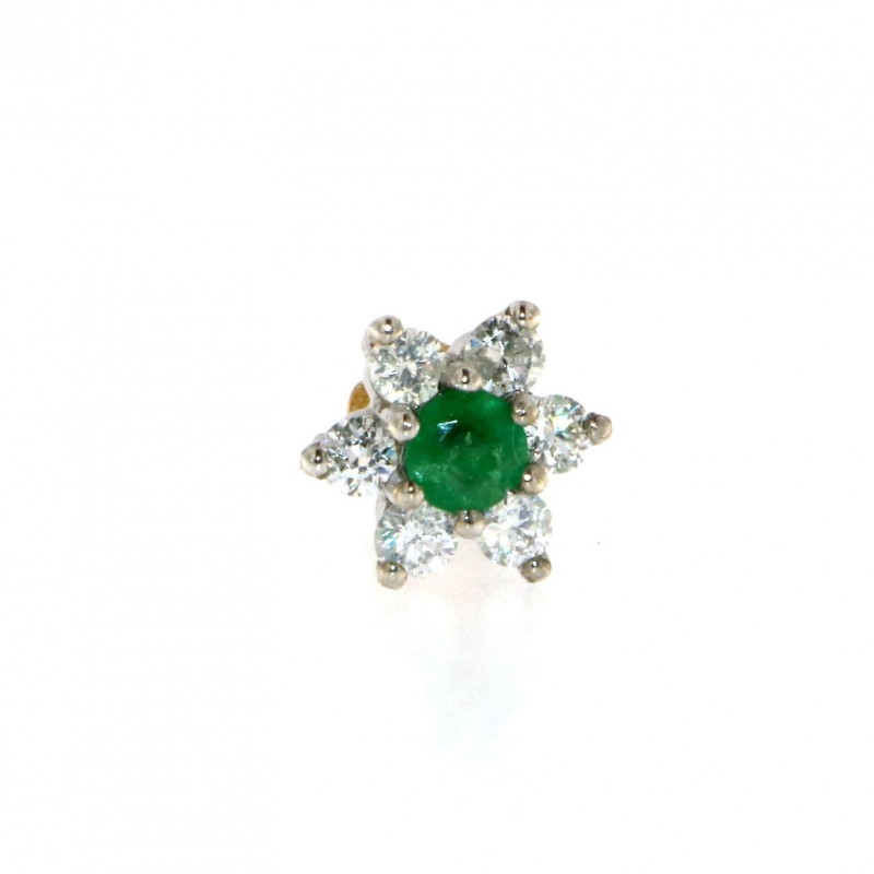 18ct Gold Diamond & Emerald Flower Nose Pin