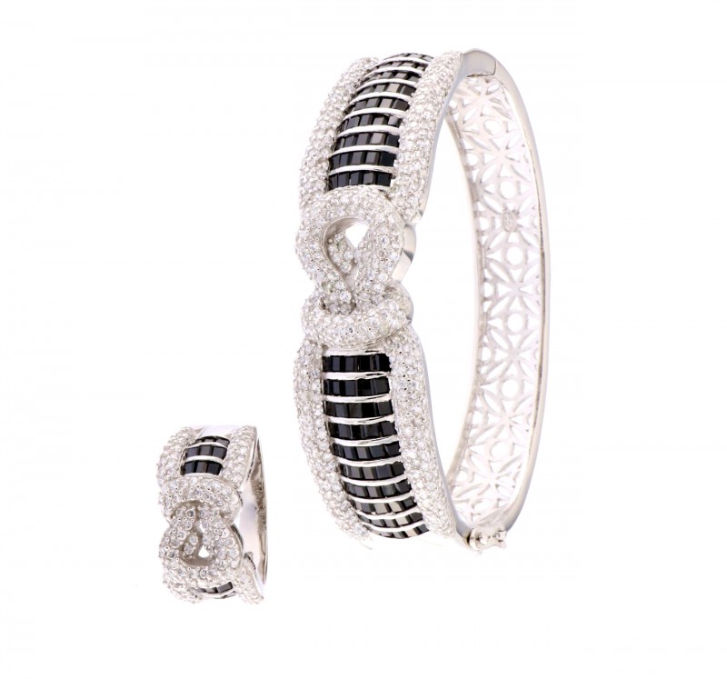 925 Sterling Silver Bangle, Ring and Stud Earrings Set