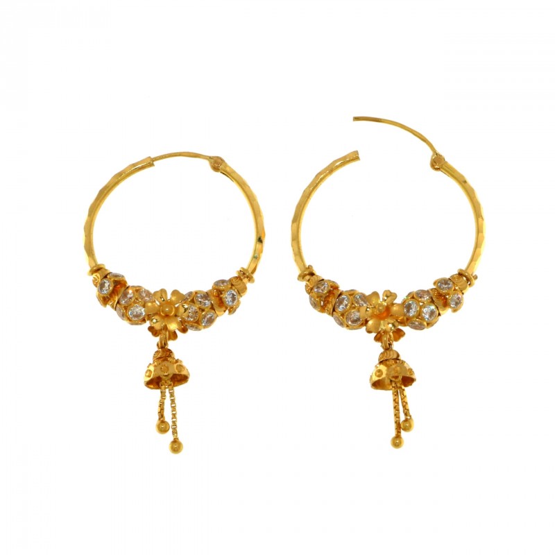 22ct Real Gold Asian/Indian/Pakistani Style Beads Flower Hoop Jhumkay Earrings