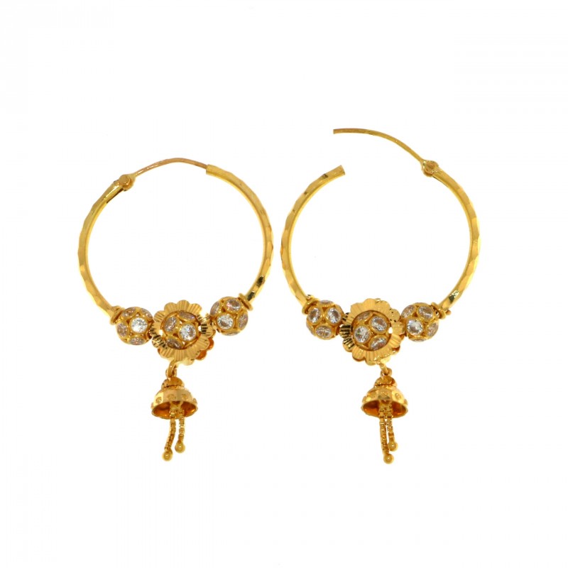 22ct Real Gold Asian/Indian/Pakistani Style Beads Hoop Jhumkay Earrings