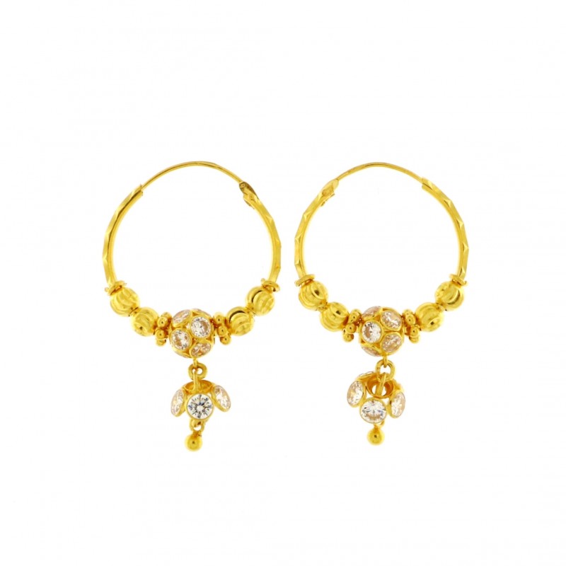22ct Real Gold Asian/Indian/Pakistani Style Hoop Jhumkay Earrings | 1.60 Inches