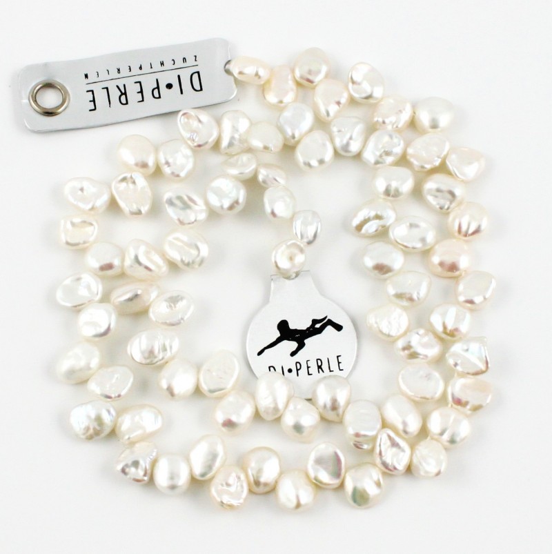 Coin Staggered White Pearl String
