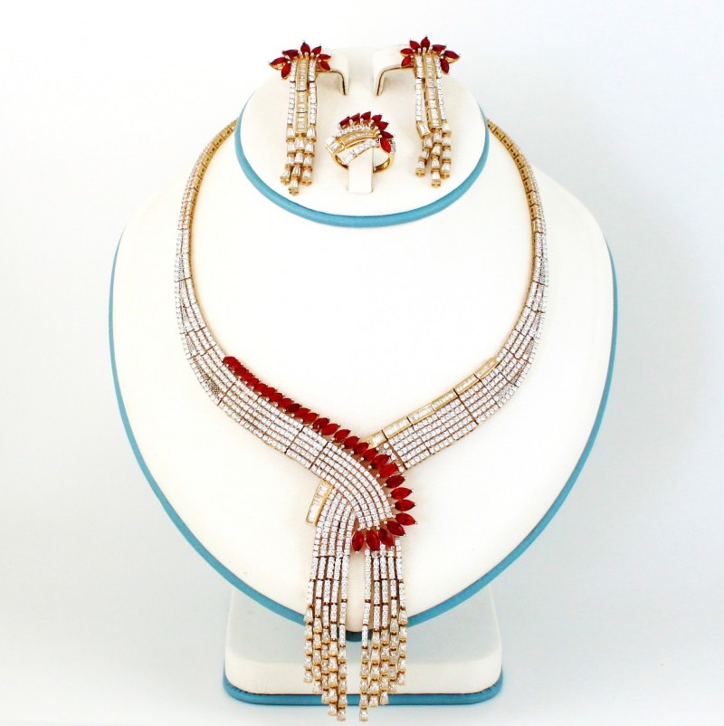 925 Sterling Silver | Gold Plated | Maroon Necklace Set