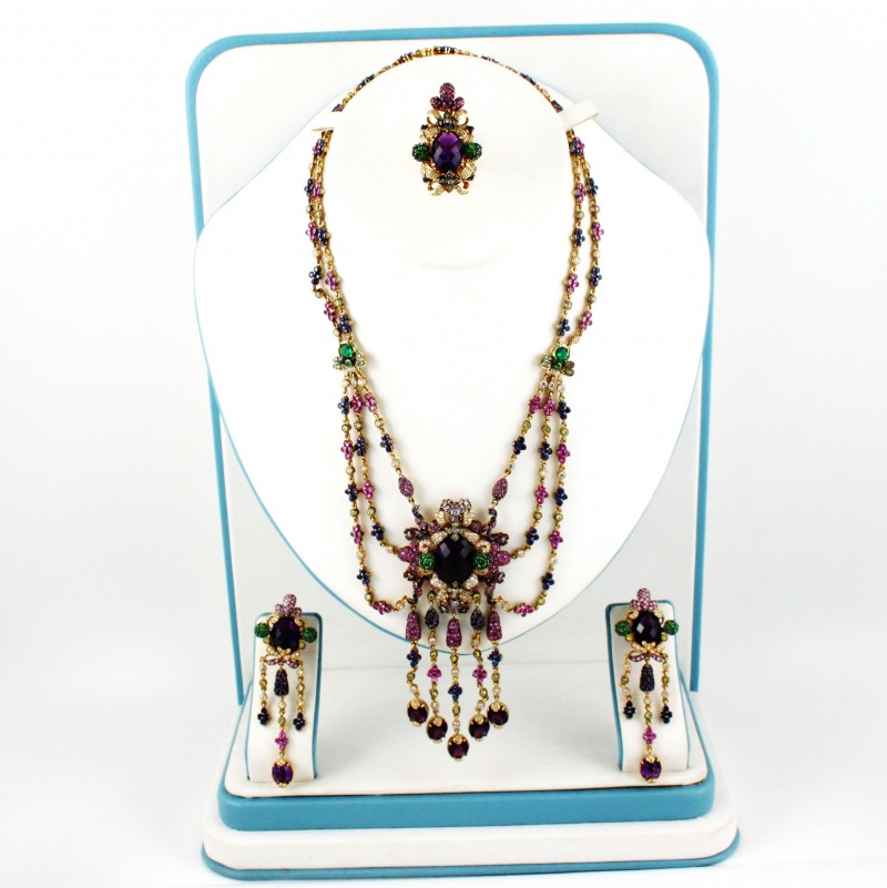 925 Sterling Silver/Gold Plated Multi Jewel Necklace Set