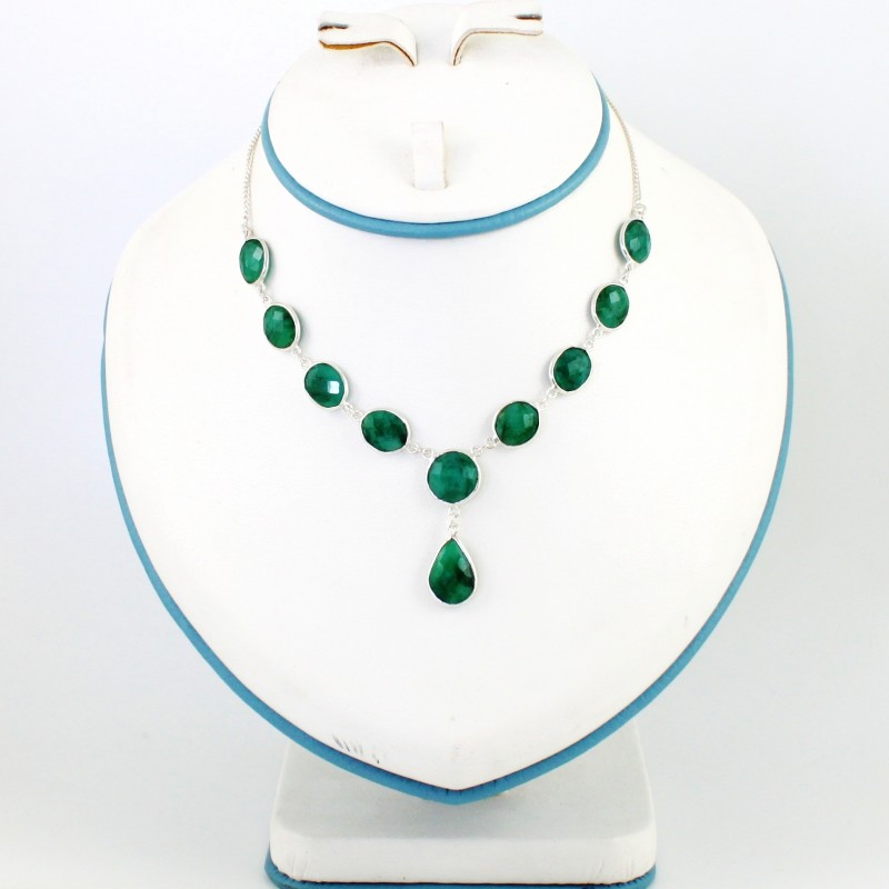 925 Sterling Silver Emerald Necklace