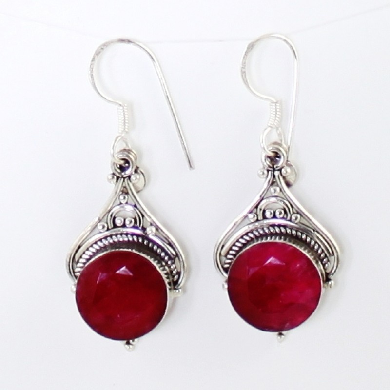 925 Sterling Silver Ruby Earrings