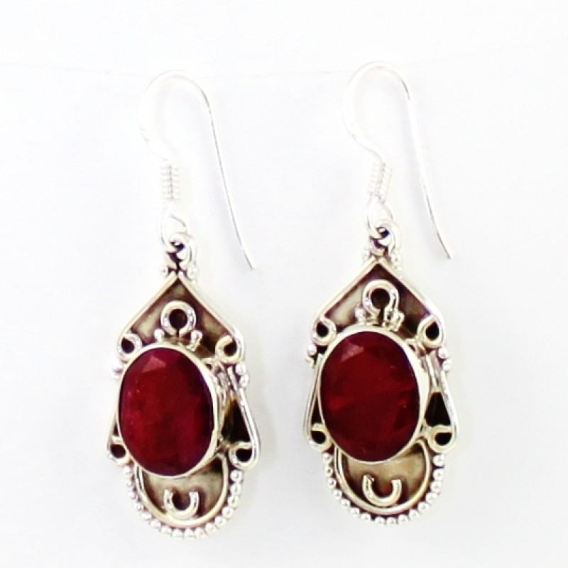 925 Sterling Silver Ruby Earrings