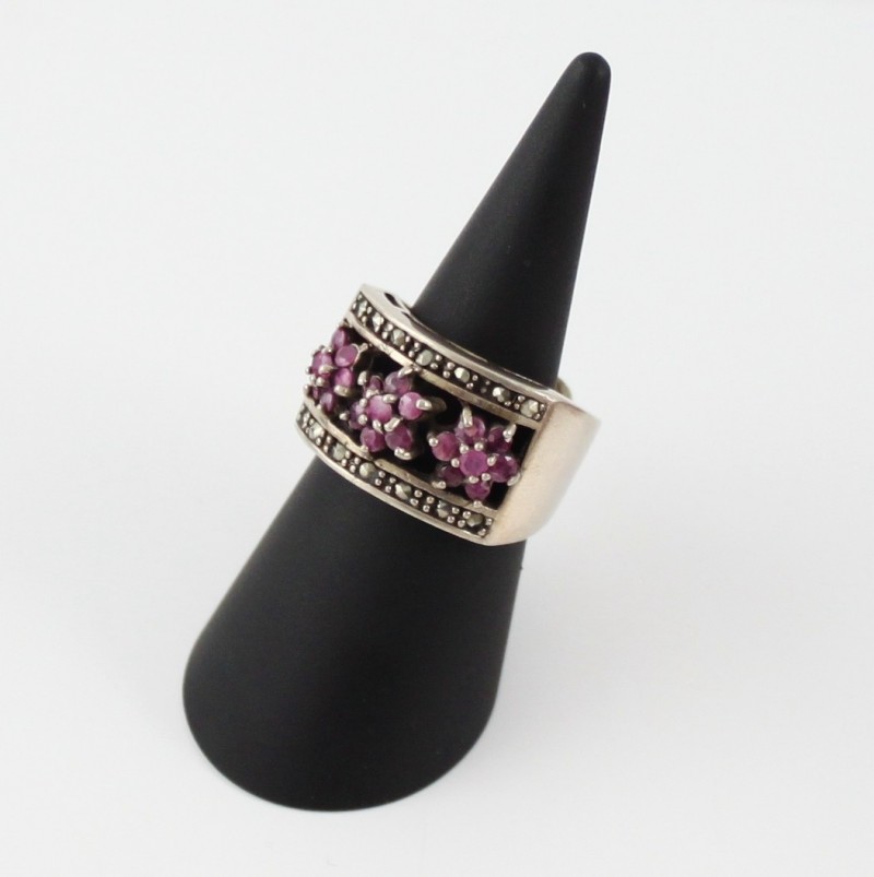 925 Sterling Silver 3 Red Roses Ruby Ring