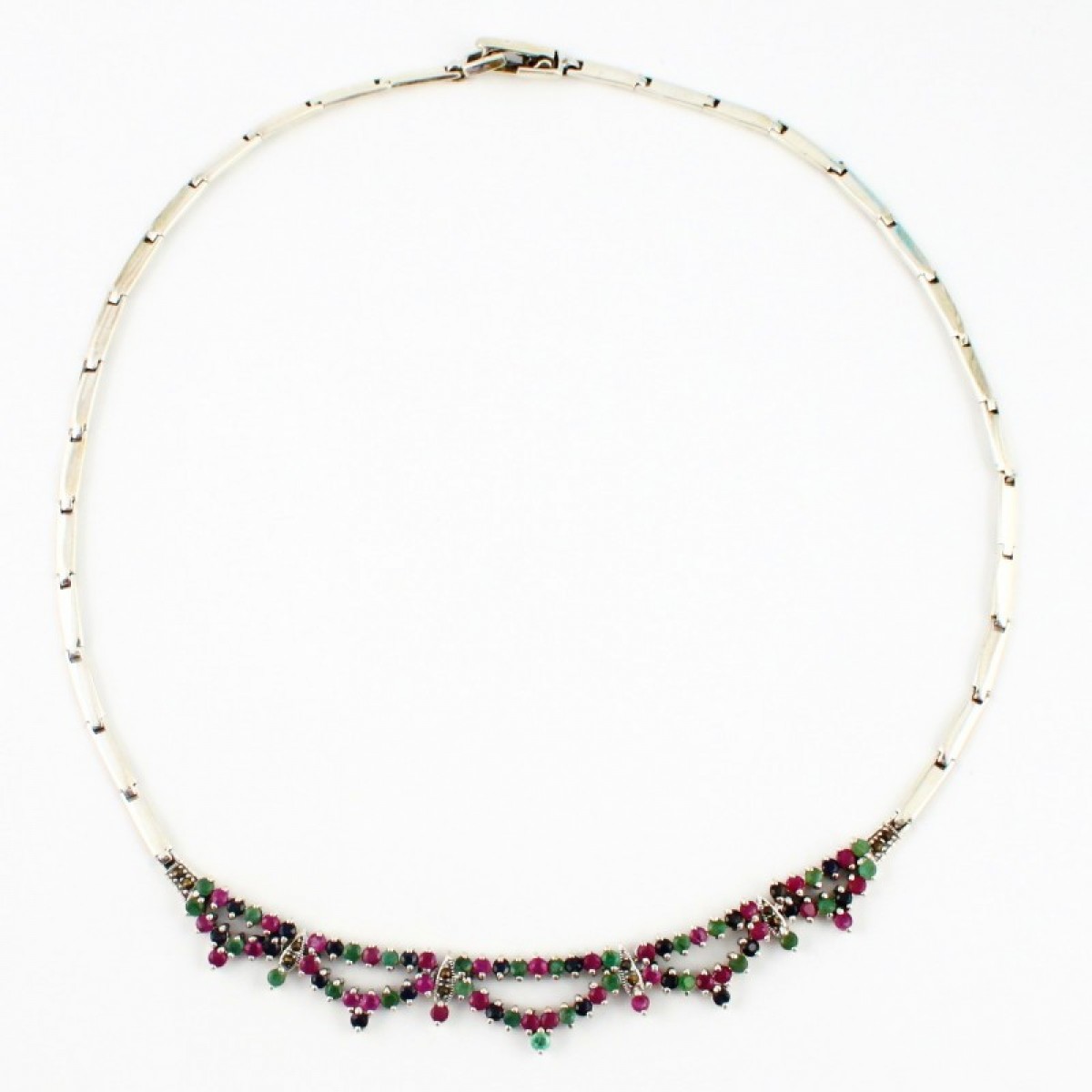 925 Sterling Silver Ruby & Emerald Necklace