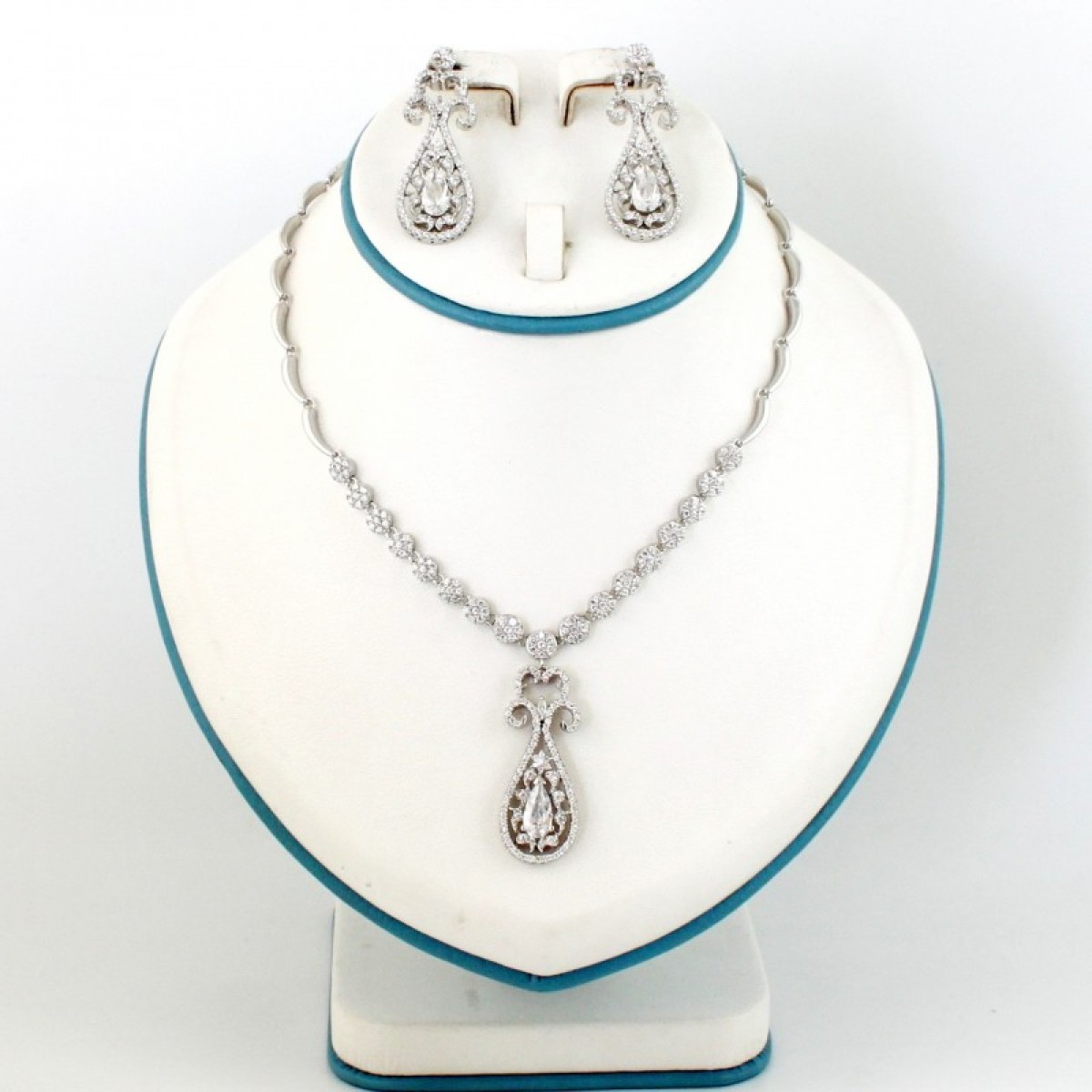 925 Sterling Silver | Rhodium Plated | Teardrop Pendant/Necklace Set
