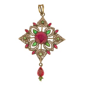 Silver Ruby and Emerald Pendant