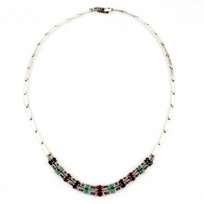 925 Sterling Silver Ruby & Emerald Necklace
