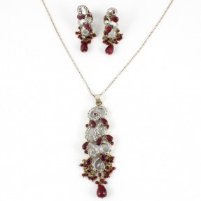 925 Sterling Silver Antique Style Ruby Pendant Set
