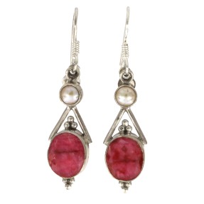 925 Sterling Silver Ruby and Pearl Earrings