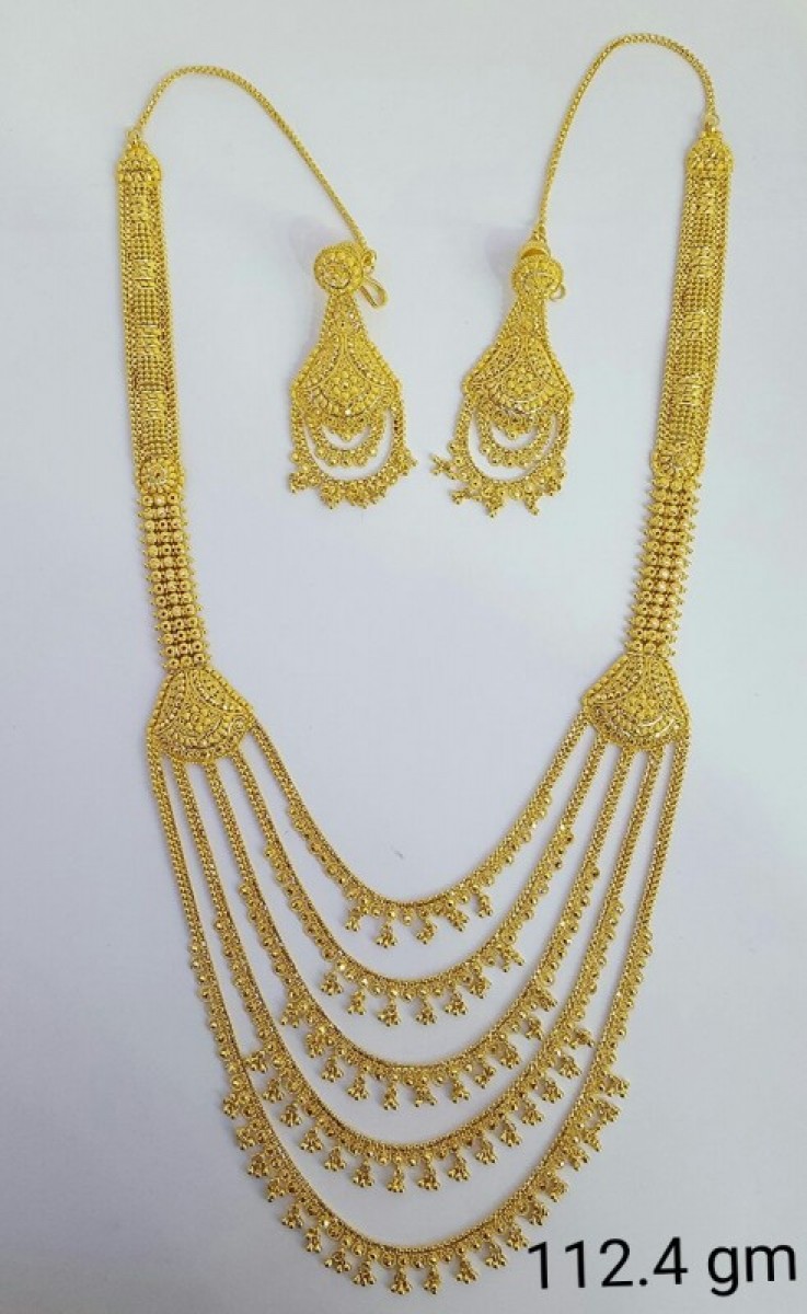 22ct Real Gold Asian/Indian/Pakistani Style Filigree Rani Haar-Necklace Set