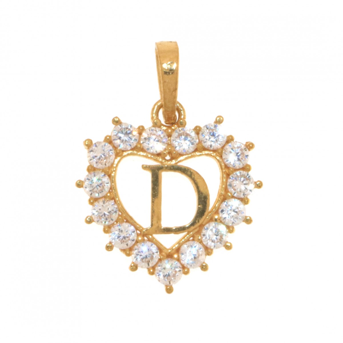 22ct Real Gold Asian/Indian/Pakistani Style Heart 'D' Pendant
