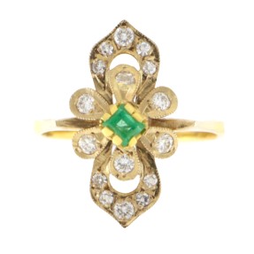 18ct Gold Emerald and Diamonds Ring