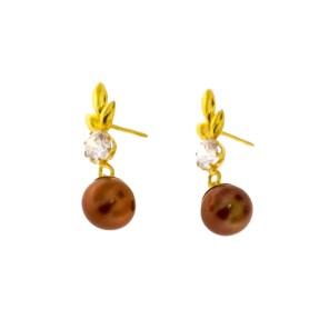 22ct Real Gold Asian/Indian/Pakistani Style Chocolate Colour Pearl Earrings