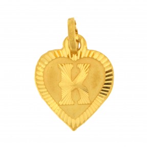 22ct Real Gold Asian/Indian/Pakistani Style Heart 'K' Pendant