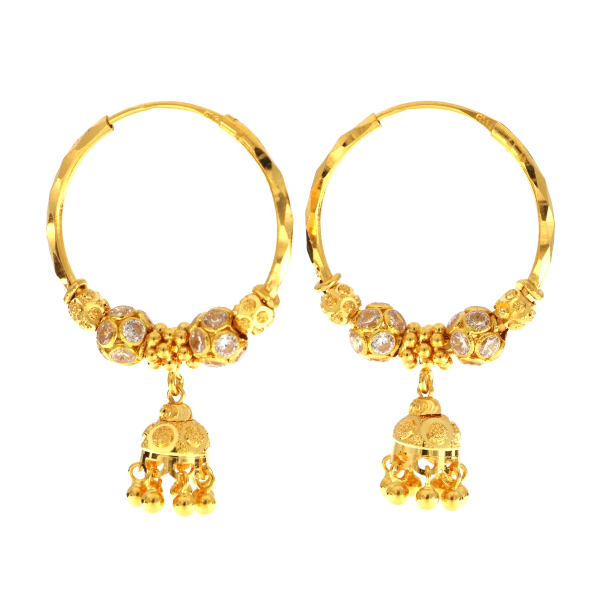 22ct Gold Medium Hoop Jhumkay Earrings