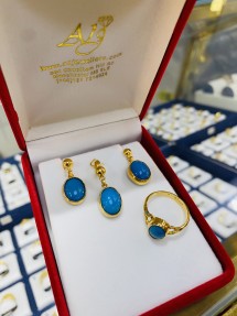 22ct Gold Real Turquoise Stone Pendant Set