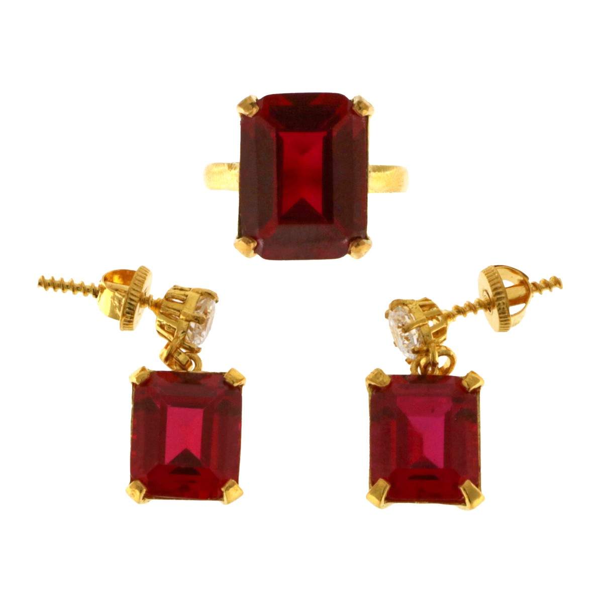 22ct Gold Ruby Earrings and Ring Set