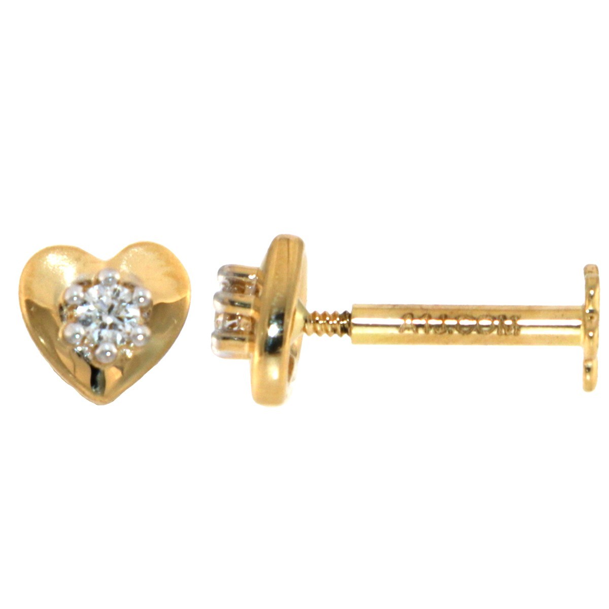 18ct Yellow Gold Six CLaw  0.03ct Diamond Heart Shape Nose Pin