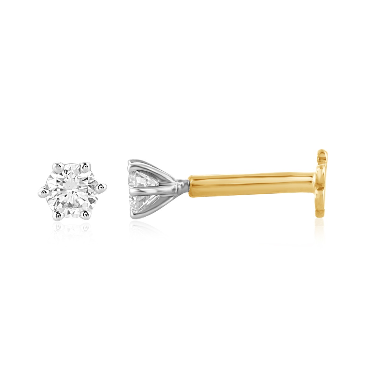 18ct Yellow and White Gold Six Claw 0.04ct Diamond Nose Pin