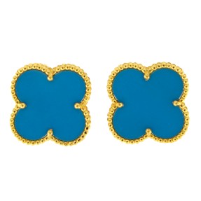 22ct Gold Blue Clover Leaf Stud Earrings | 3.99g