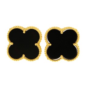 22ct Gold Black Clover Leaf Stud Earrings | 4.48g