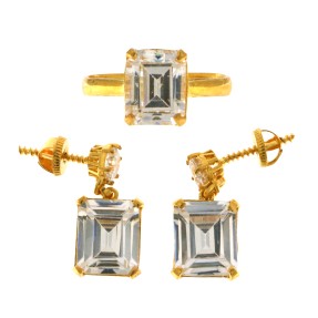 22ct Gold Topaz Earrings and Ring Set | Size R