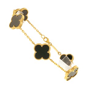 22ct Gold Black Clover Leaf Bracelet | 7.75 Inches