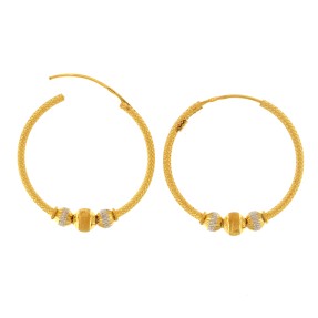 22ct Two Colour Gold Medium Hoop Earrings | Width 1.15 Inches