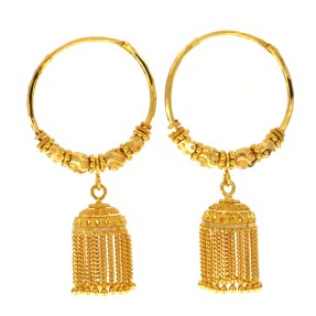 22ct Gold Medium Hoop Jhumkay Earrings | Width 1.27 Inches