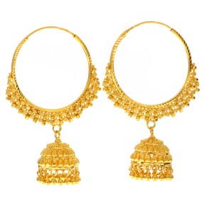 22ct Gold Large Hoop Jhumkay Earrings | Width 1.58 Inches