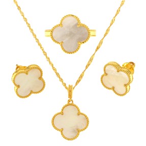 22ct Gold White Clover Pendant Set | Length 16 Inches
