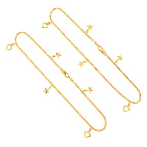 22ct Gold Star and Heart Charms Anklet (Pair) | Width 2mm