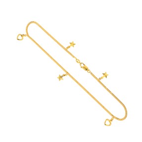 22ct Gold Star and Heart Charms Anklet (Single) | Thickness 0.97mm