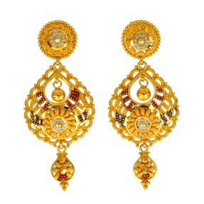 22ct Four Colour Gold Filigree Earrings | Length 1.78 Inches